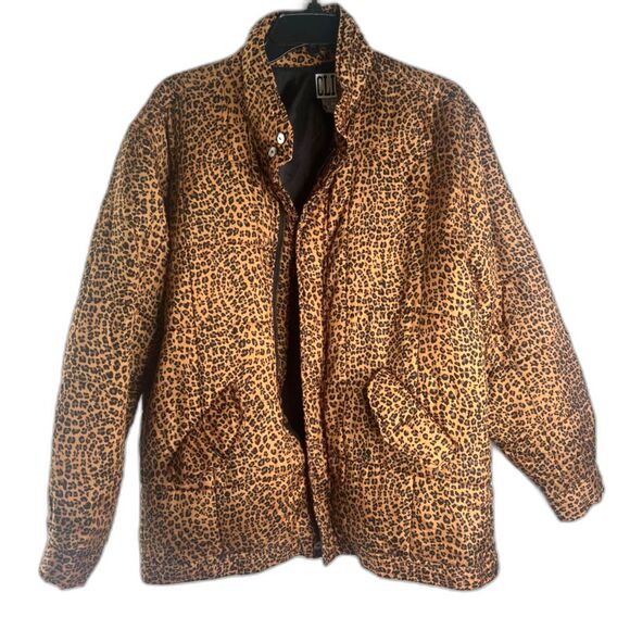 Clio Vintage Puffer Coat 100% Silk Leopard Lightweight Nylon Lining Size Large - Picture 1 of 8
